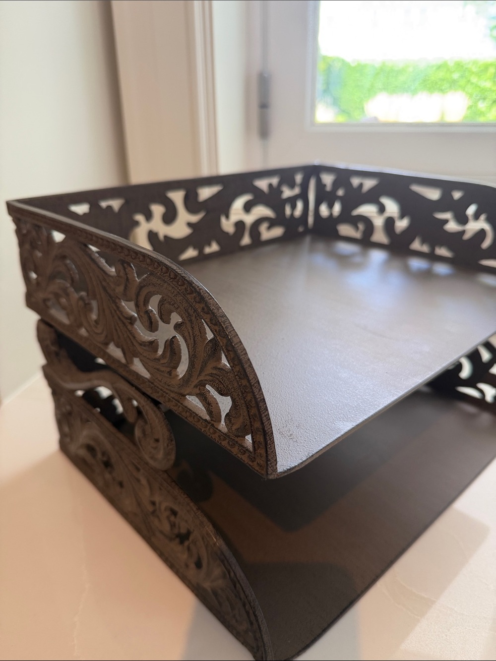 GG Collection Brown Ornate Two-Tier Letter Tray